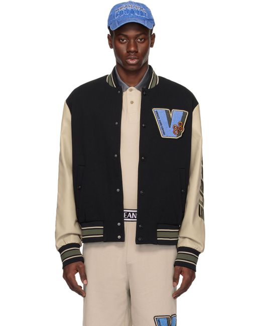 Versace Black Patch Faux-Leather Bomber Jacket for men