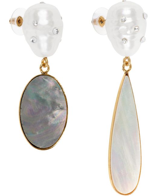 Erdem Multicolor Gold Asymmetric Pearl Earrings
