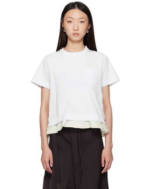 Sacai White Nylon Twill & Cotton Jersey T-Shirt