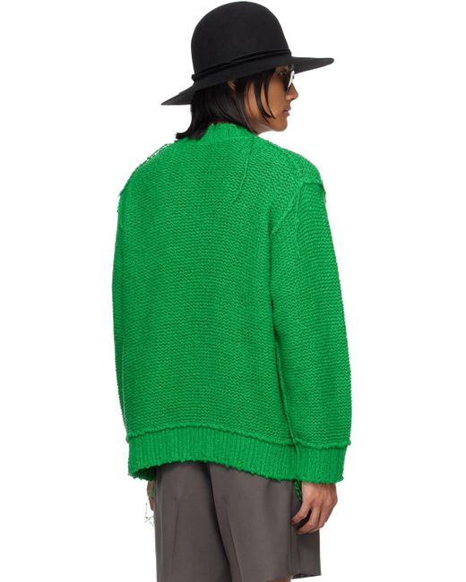 Sacai Green Loose Thread Sweater for men