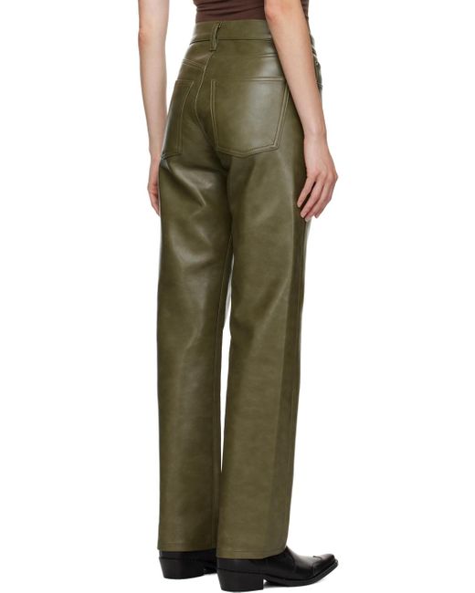 Agolde Green Khaki Sloane Leather Pants