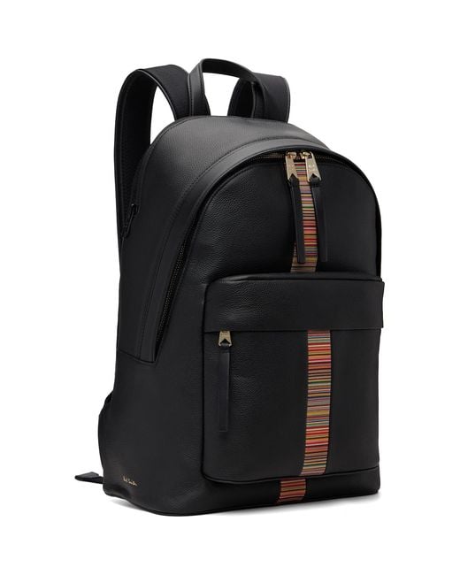 Paul Smith Black Leather 'Signature Stripe' Trim Backpack for men