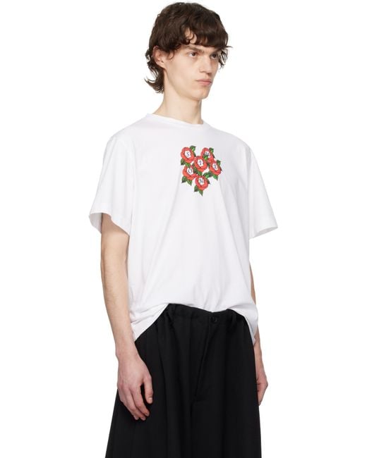 Simone Rocha White Cluster Rose Logo Print Short Sleeve T-Shirt for men