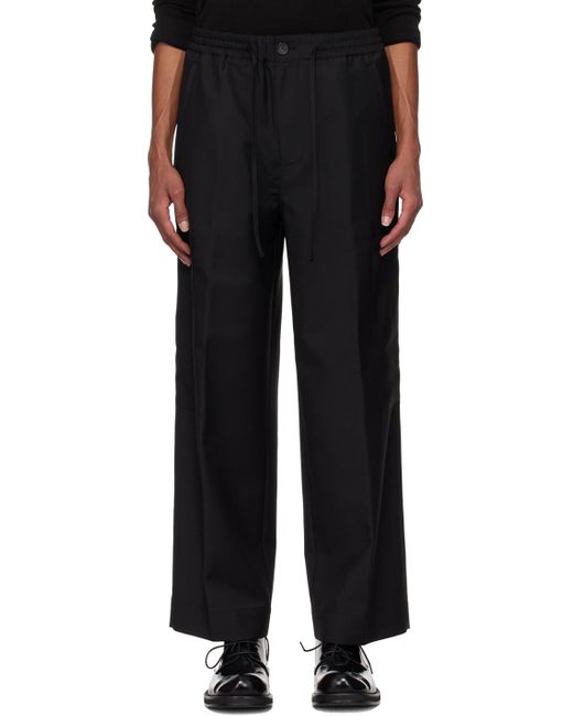 Rohe Black Wide Leg Drawcord Cargo Trousers for men