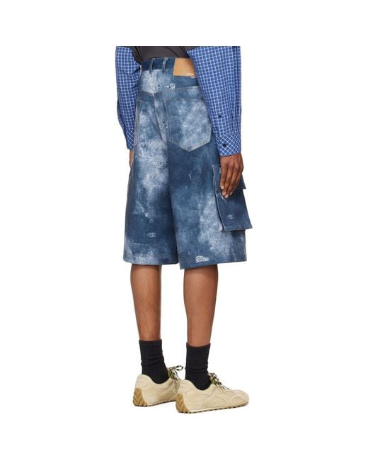 we11done Blue Trompe L'Oeil Cargo Shorts for men