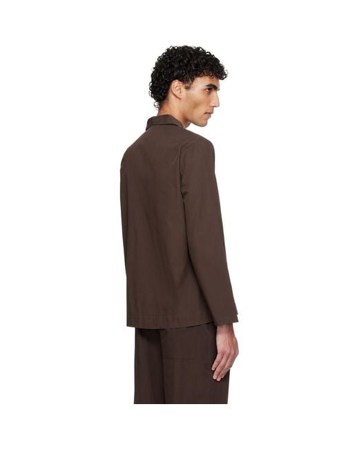 Tekla Brown Poplin Long-Sleeved Pyjama Shirt for men