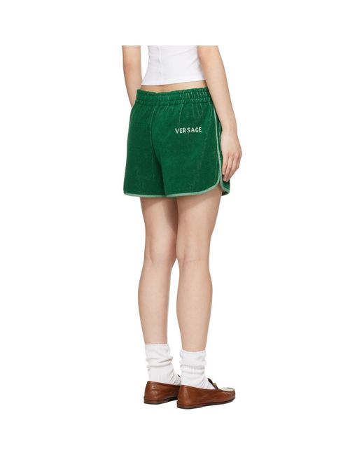 Versace Green Cotton-Terry Jacquard Sweat Shorts