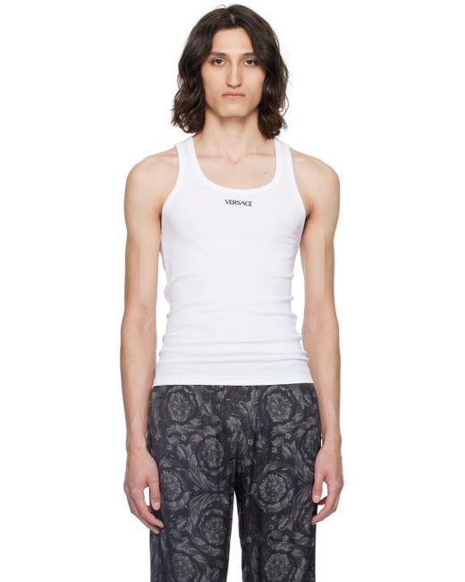 Versace White Ribbed Tank Top for men