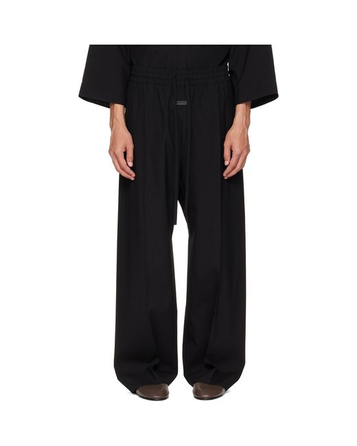 Fear Of God Black Cotton Wool Oxford Wide Leg Drawstring Trousers for men