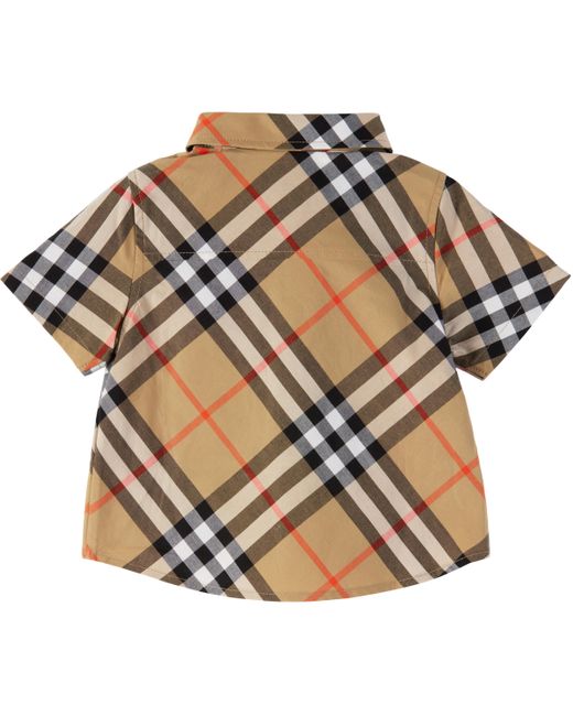 Burberry ベビー｜ベージュ チェック コットン シャツ Metallic