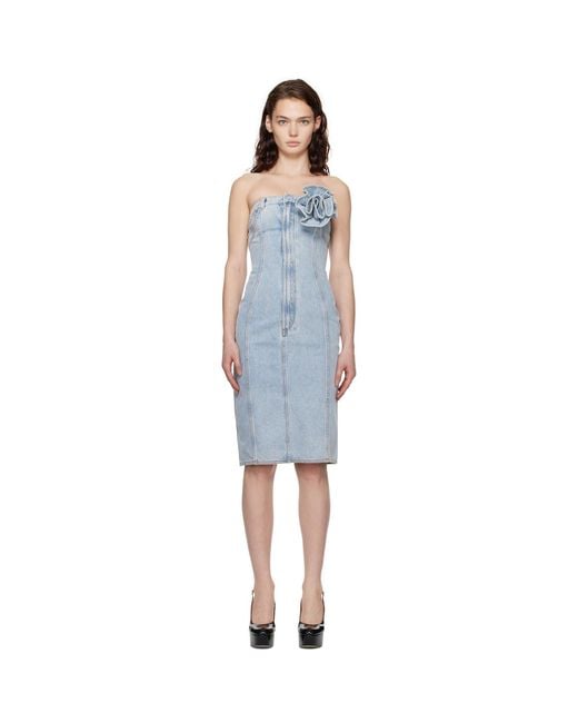 Area Black Flower Corsage Strapless Denim Midi Dress