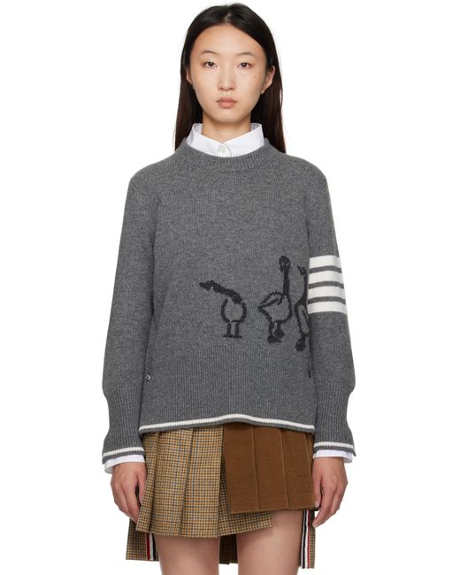 Thom Browne Black Fine Merino Intarsia Geese 4-Bar Sweater