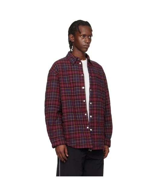 Off-White c/o Virgil Abloh Purple Burgundy Spray Arrow Check Padded Overshirt for men