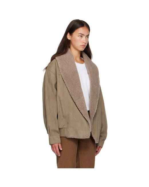 Stella McCartney Brown Vegan Suede Plush-Trimmed Jacket