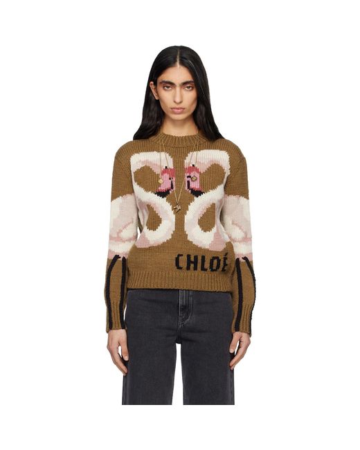 Chloé Black Crew-Neck Logo Wool Knit Sweater