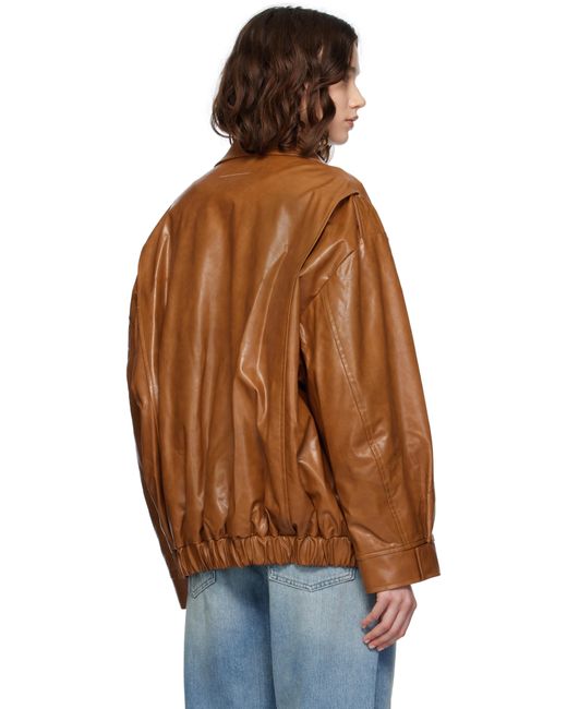 MM6 by Maison Martin Margiela ブラウン オーバーサイズ フェイクレザー ボンバージャケット Brown