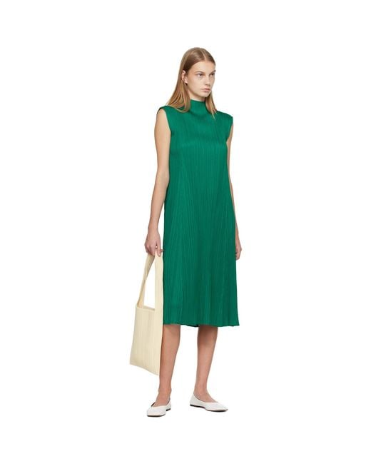 Pleats Please Issey Miyake Green Monthly Colors November Midi Dress