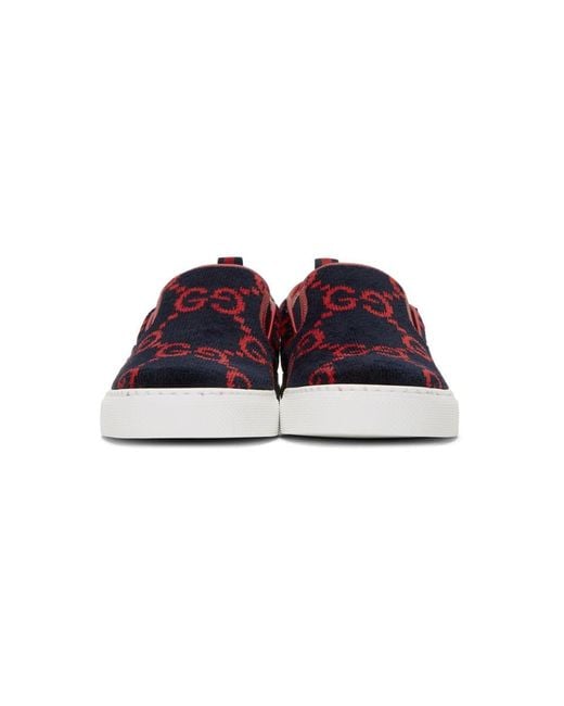 Gucci Blue Terrycloth GG Slip-on Sneakers in Red for Men