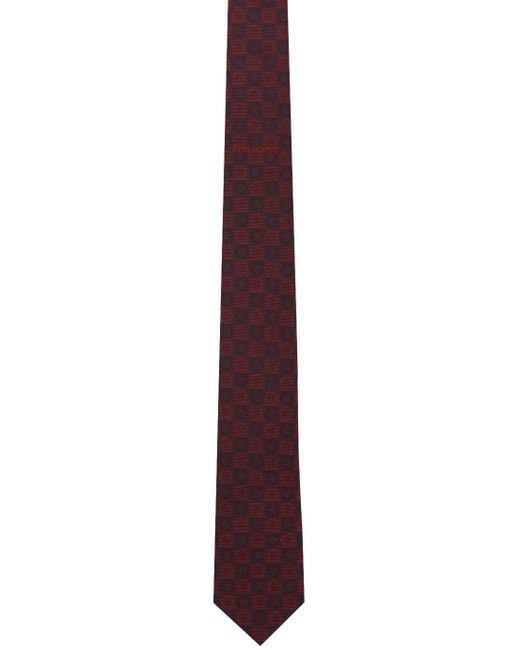 Ferragamo Black Burgundy Gancini Silk Jacquard Tie for men