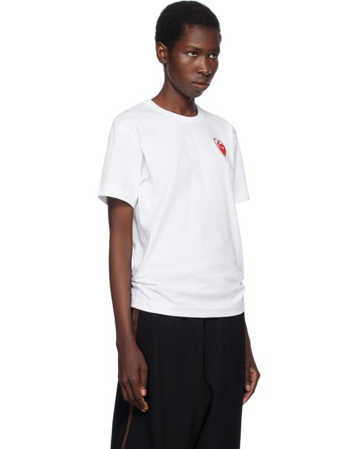 COMME DES GARÇONS PLAY ホワイト レッドハート メタルストーン エンブレム Tシャツ White