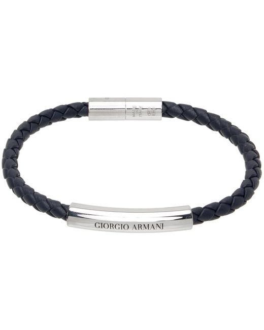Giorgio Armani Black Braided Leather Bracelet for men