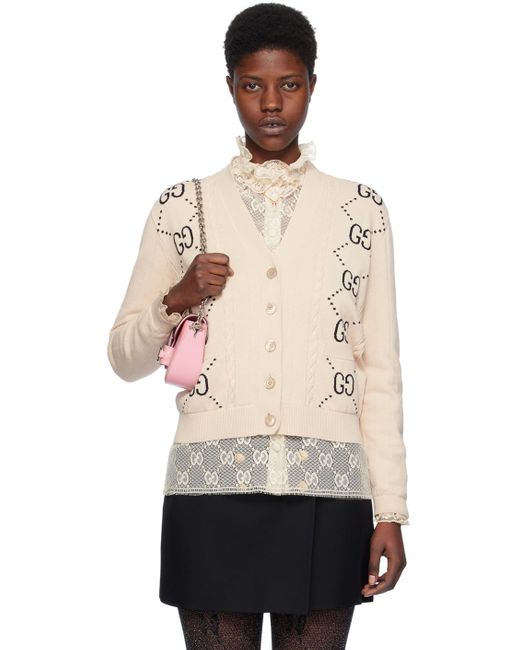 Gucci Natural Intarsia Cotton Cardigan