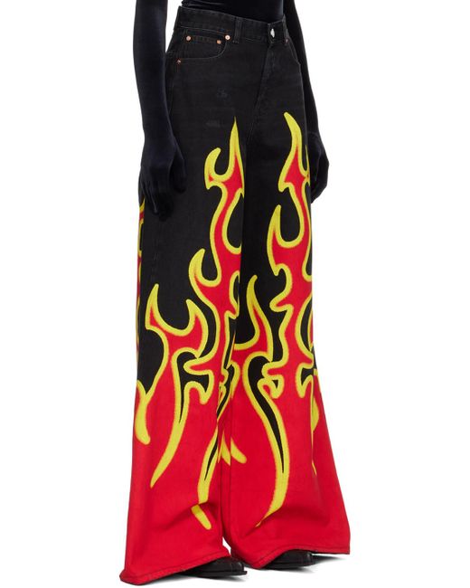 Jean surdimensionné noir et rouge à images de flammes Vetements en coloris Red