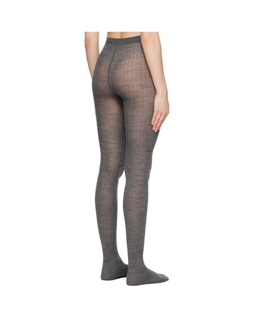Jil Sander Gray Ribbed Wool Tights