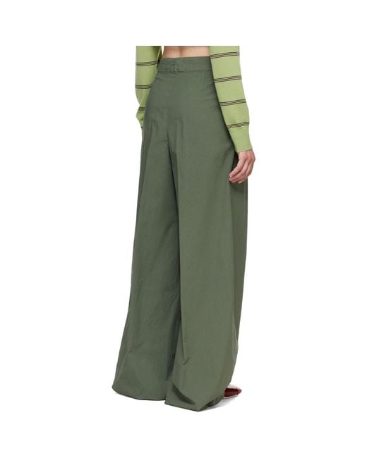 Dries Van Noten Green Khaki Wide Pleated Trousers