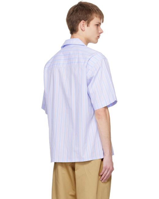 Marni White Blue Striped Shirt for men