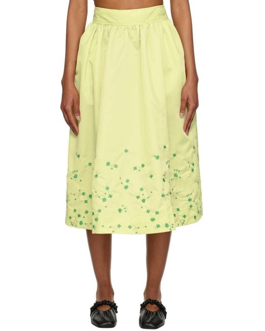 Ganni Yellow Ssense Exclusive Green Midi Skirt