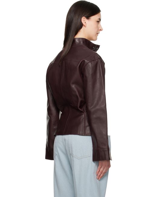 Victoria Beckham バーガンディ Sculptural レザージャケット Brown