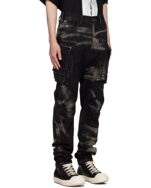 メンズ Julius ブラック デニム ブリーチ カーゴパンツ Black