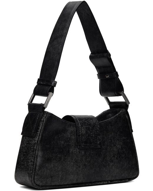 M I S B H V Black Gray Small Cracked Leather Shoulder Bag