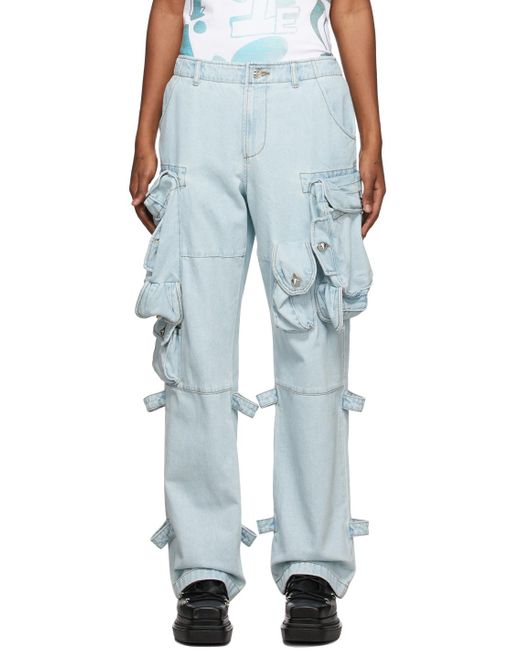 we11done Washed Denim Cargo Pants in Blue for Men - Lyst