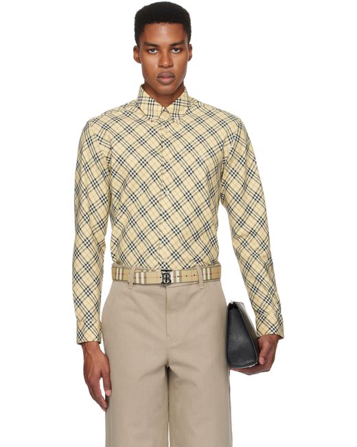 メンズ Burberry ベージュ チェック コットン シャツ Natural