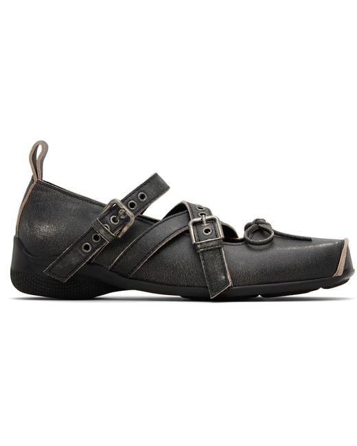 OPEN YY Black Cross Buckle Ballet Flats