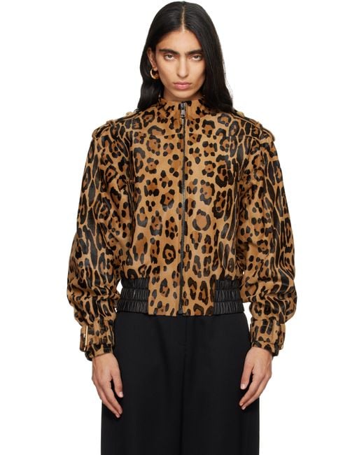 Balmain Black Tan Ponyskin-Style Leather Bomber Jacket