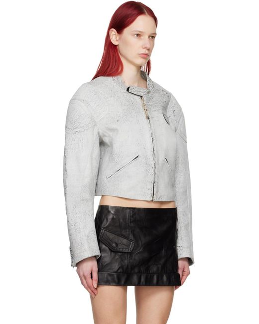 Acne White Cracked Leather Jacket