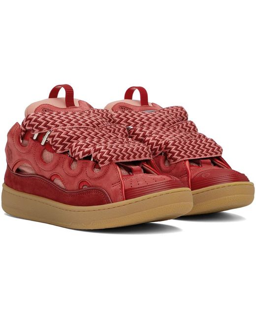 Lanvin Red Curb Leather Sneakers for men
