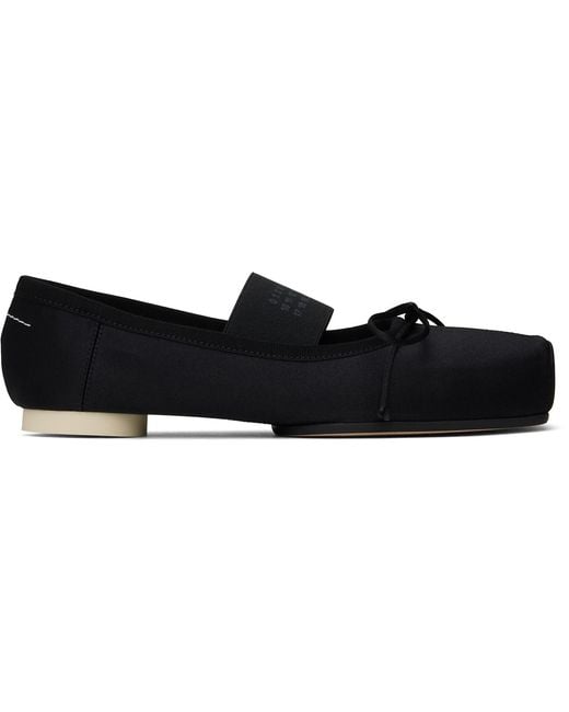 MM6 by Maison Margiela Satin Pointe Logo Ballerina Flats in Black