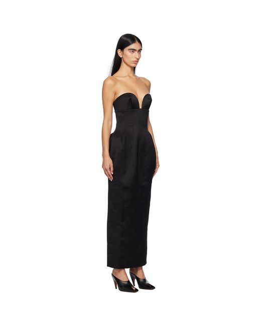 Monot Black Satin Corsetted Maxi Dress