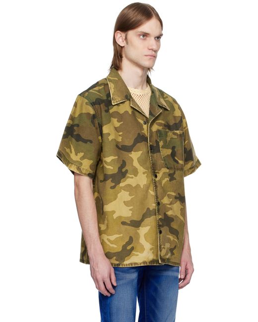 メンズ Cout de la Liberte カーキ Robbie 迷彩 プリント ボウリングシャツ Multicolor