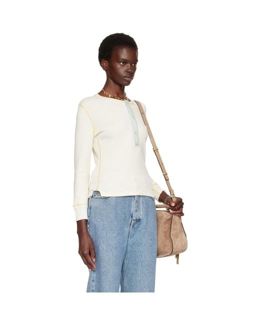 Chloé White Off- Fitted Cotton Jersey Henley