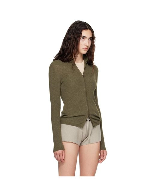 Fear Of God Green Khaki Rib Knit Zip Up Sweater