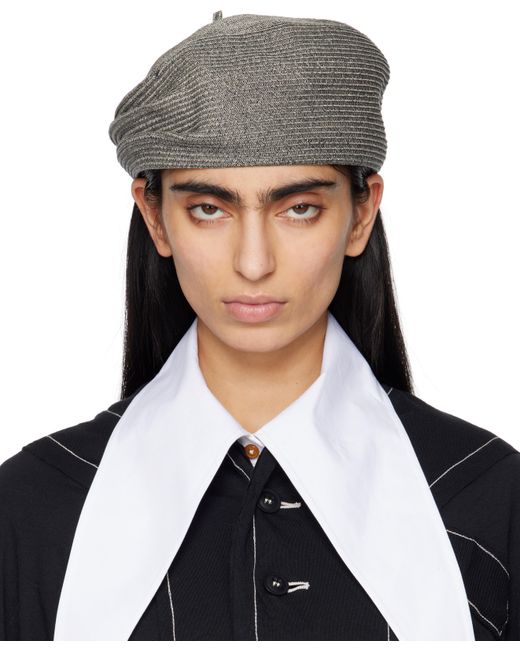 Y's Yohji Yamamoto Gray Paper Braid Tucked Beret
