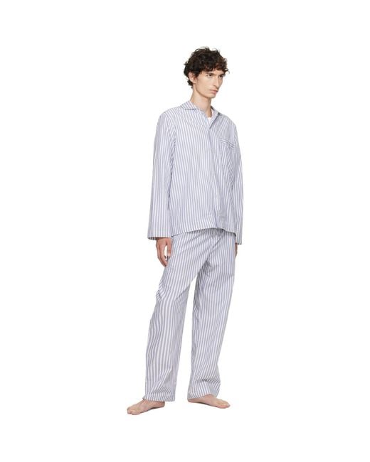 Tekla Blue Poplin Long-Sleeved Pyjama Shirt for men