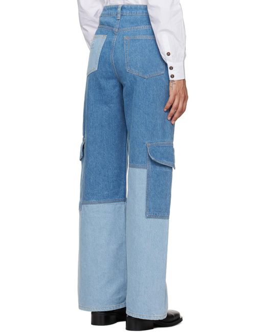 Ganni Blue Cutline Straight-leg High-rise Organic-denim Trousers