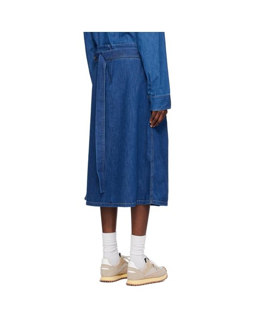 Studio Nicholson Blue Wrap Denim Midi Skirt