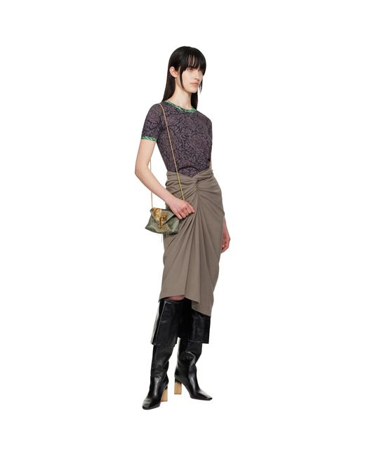Dries Van Noten Black Taupe Knotted Jersey Midi Skirt